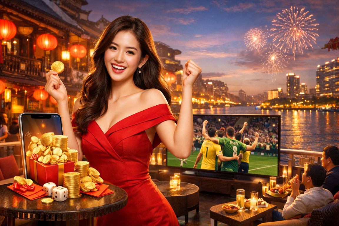Người dùng Sài Gòn đăng ký nhận thưởng tại luck888 dưới ánh đèn lồng rực rỡ